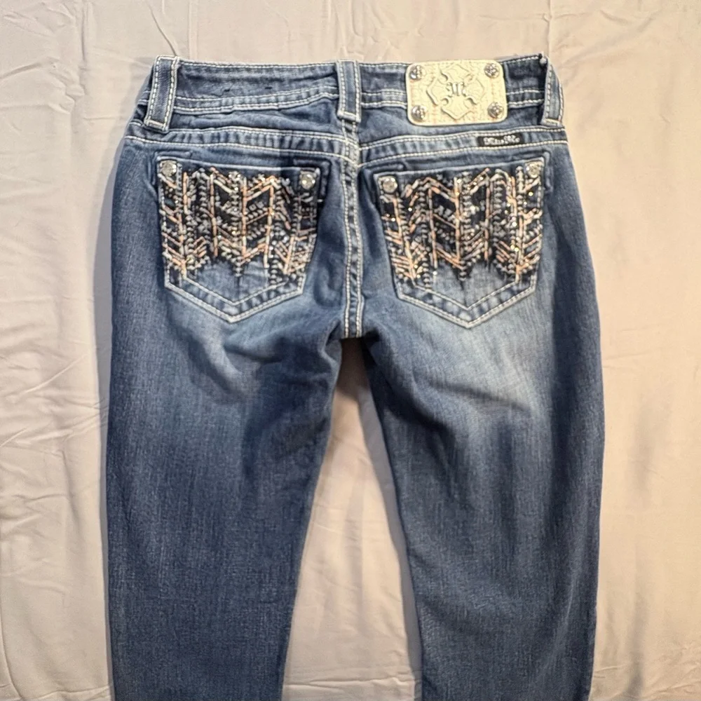 Miss Me Signature Skinny Jeans Embellished Pocket Mid Rise Stretch Sz 26💛